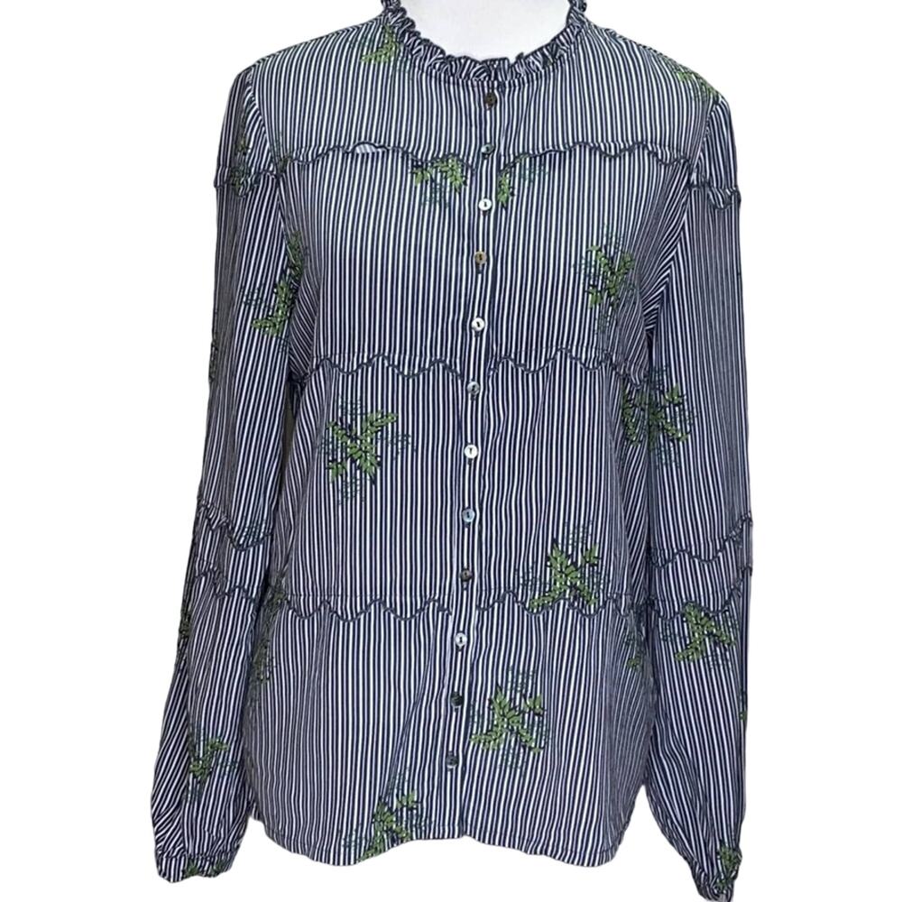Dolan Striped Vine Leaves Button Up Blouse XS NWT